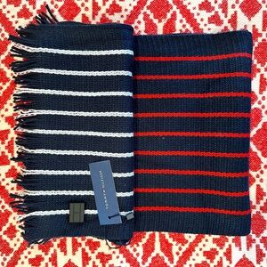 Tommy Hilfiger Red White and Navy Striped Winter Scarf OS